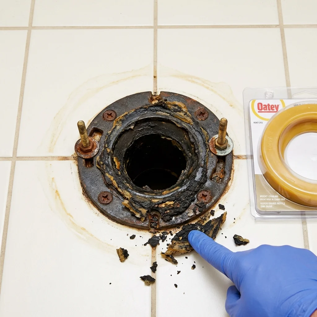 Failed wax ring showing water seepage at the base of a toilet in a New Providence, NJ home