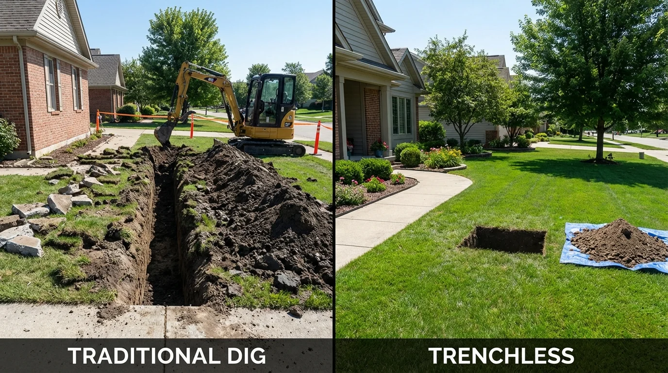 Trenchless sewer repair with minimal yard damage versus traditional excavation in New Providence, NJ